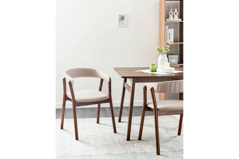 Matsalsstol Beliani Mylo set om 2 Beige-Mörkt Trä Beige - Huonekalut - Tuoli & nojatuoli - Ruokapöydän tuolit