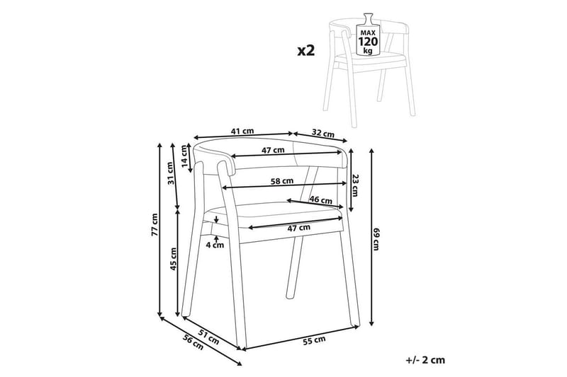 Matsalsstol Beliani Mylo set om 2 Beige-Mörkt Trä Beige - Huonekalut - Tuoli & nojatuoli - Ruokapöydän tuolit