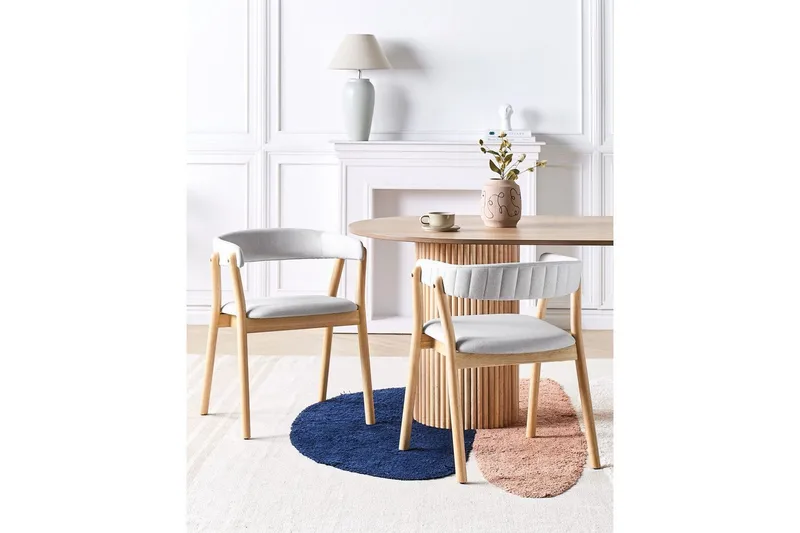 Matsalsstol Beliani Mylo set om 2 Beige-Mörkt Trä Light grey - Huonekalut - Tuoli & nojatuoli - Ruokapöydän tuolit