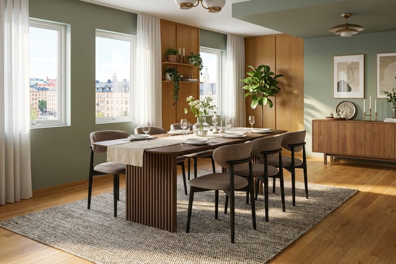 Molly-ruokapöydän tuoli puusta ja kangasistuimella - Musta/greige - Huonekalut - Tuoli & nojatuoli - Ruokapöydän tuolit