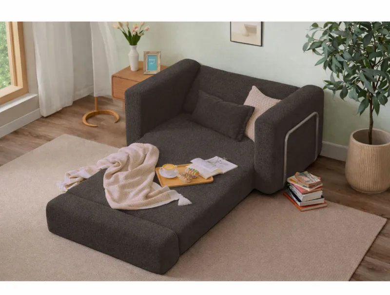 1-istuttava vuodesohva Atelier Del Sofa Wello Single (80 x 70 cm) Antrasiitti - Antrasiitti - Huonekalut - Tuoli & nojatuoli - Nojatuoli & lepotuoli - Vuodetuoli