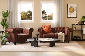 Chesterfield Lyx suuri mukava syvä keinonahkanojatuoli olohuoneeseen - Tummanruskea - Huonekalut - Tuoli & nojatuoli - Nojatuoli & lepotuoli - Chesterfield-nojatuolit