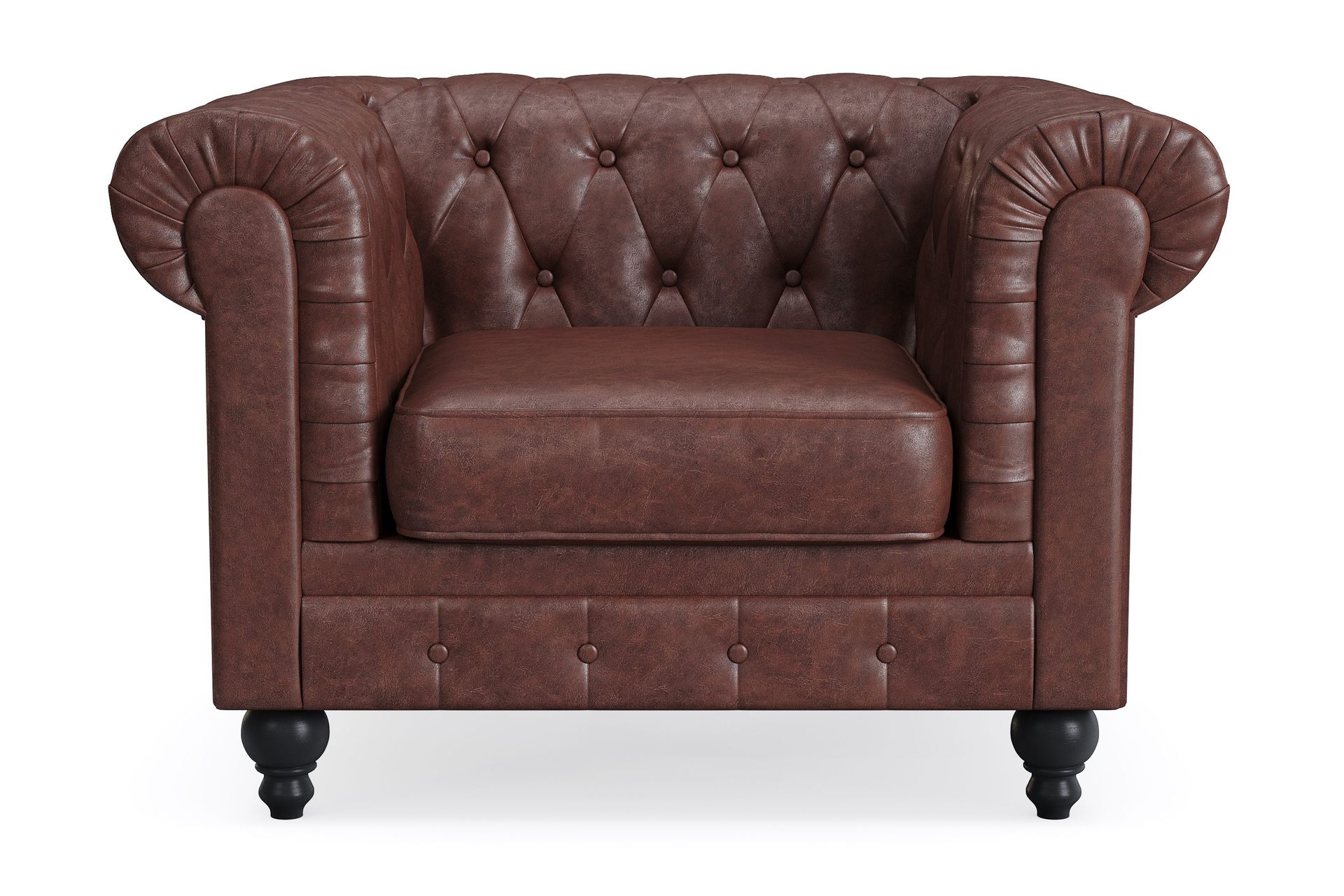 Chesterfield Lyx suuri mukava syvä keinonahkanojatuoli olohuoneeseen - Tummanruskea