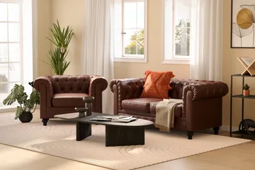 Chesterfield Lyx suuri mukava syvä keinonahkanojatuoli olohuoneeseen - Tummanruskea - Huonekalut - Tuoli & nojatuoli - Nojatuoli & lepotuoli - Chesterfield-nojatuolit