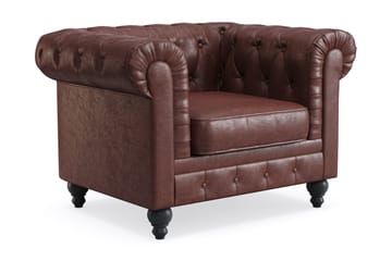 Chesterfield Lyx suuri mukava syvä keinonahkanojatuoli olohuoneeseen - Tummanruskea - Huonekalut - Tuoli & nojatuoli - Nojatuoli & lepotuoli - Chesterfield-nojatuolit