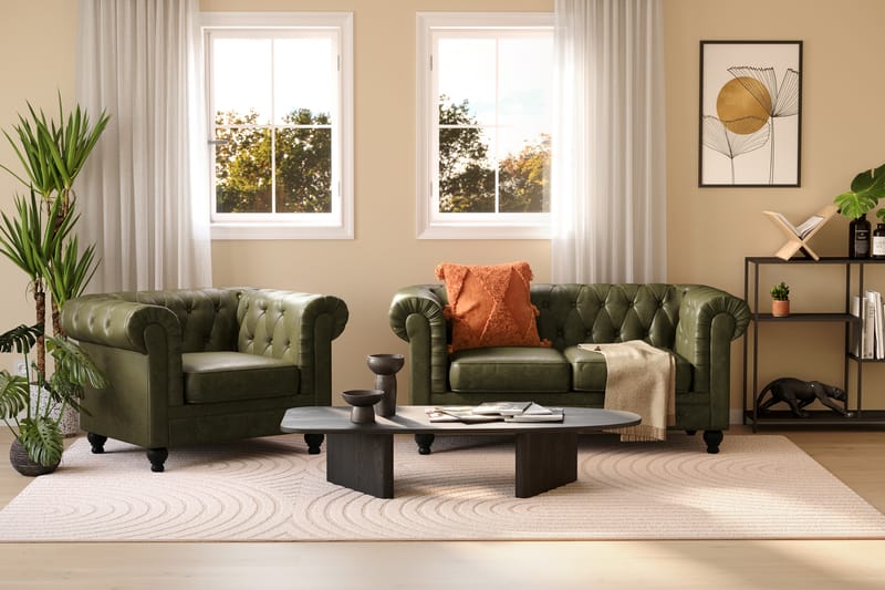 Chesterfield Lyx Suuri mukava syvä nojatuoli olohuoneeseen - Tumman Vihreä PU - Huonekalut - Tuoli & nojatuoli - Nojatuoli & lepotuoli - Chesterfield-nojatuolit
