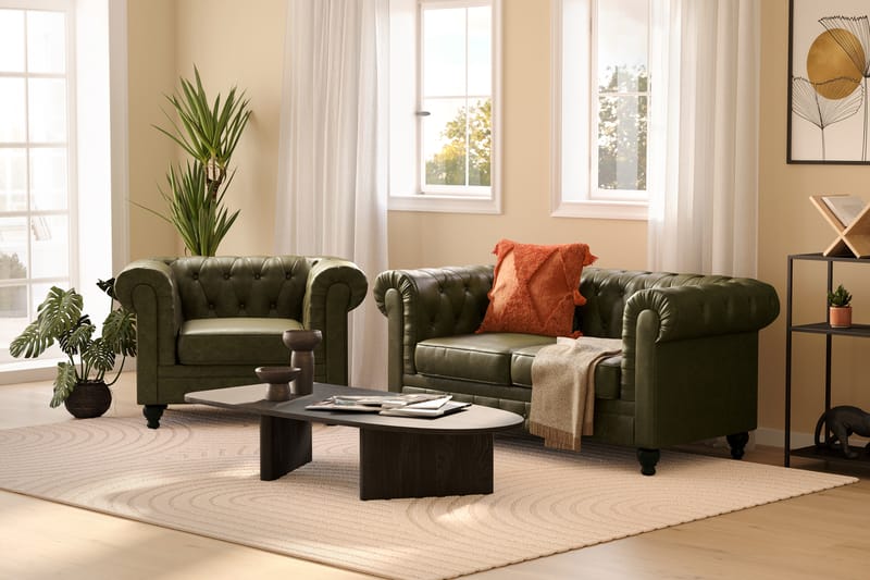 Chesterfield Lyx Suuri mukava syvä nojatuoli olohuoneeseen - Tumman Vihreä PU - Huonekalut - Tuoli & nojatuoli - Nojatuoli & lepotuoli - Chesterfield-nojatuolit