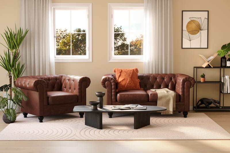 Chesterfield Lyx Suuri mukava syvä nojatuoli tekonahkalla olohuoneeseen - Tummanruskea PU - Huonekalut - Tuoli & nojatuoli - Nojatuoli & lepotuoli - Chesterfield-nojatuolit