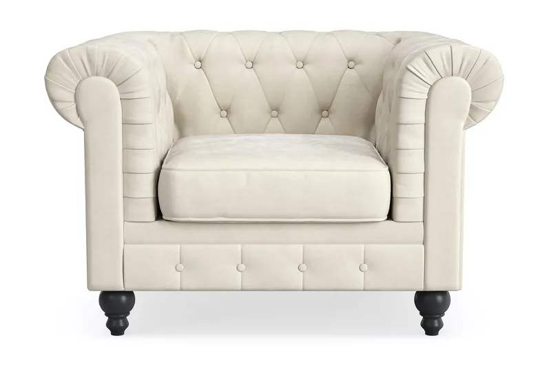 Chesterfield Lyx suuri mukava syvä samettinojatuoli – Nojatuoli olohuoneeseen, Beige Sametti