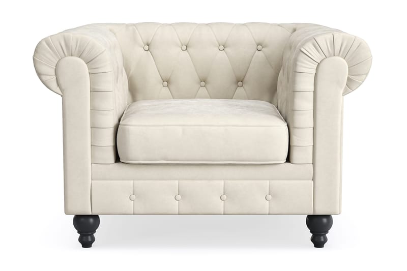 Chesterfield Lyx suuri mukava syvä samettinojatuoli – Nojatuoli olohuoneeseen, Beige Sametti