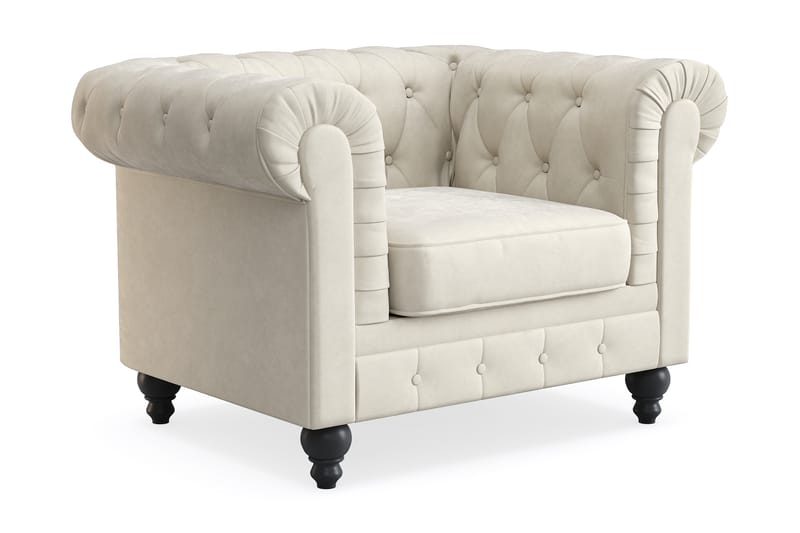 Chesterfield Lyx suuri mukava syvä samettinojatuoli – Nojatuoli olohuoneeseen - Beige Sametti - Huonekalut - Tuoli & nojatuoli - Nojatuoli & lepotuoli - Chesterfield-nojatuolit