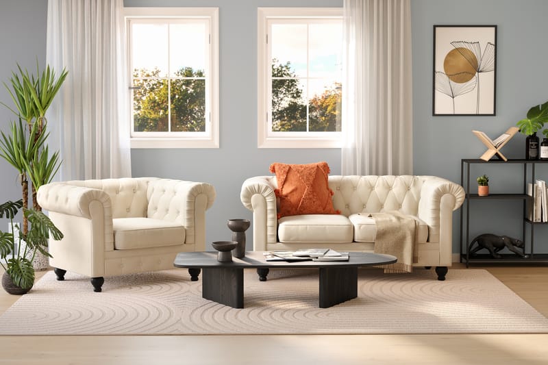 Chesterfield Lyx suuri mukava syvä samettinojatuoli – Nojatuoli olohuoneeseen - Beige Sametti - Huonekalut - Tuoli & nojatuoli - Nojatuoli & lepotuoli - Chesterfield-nojatuolit