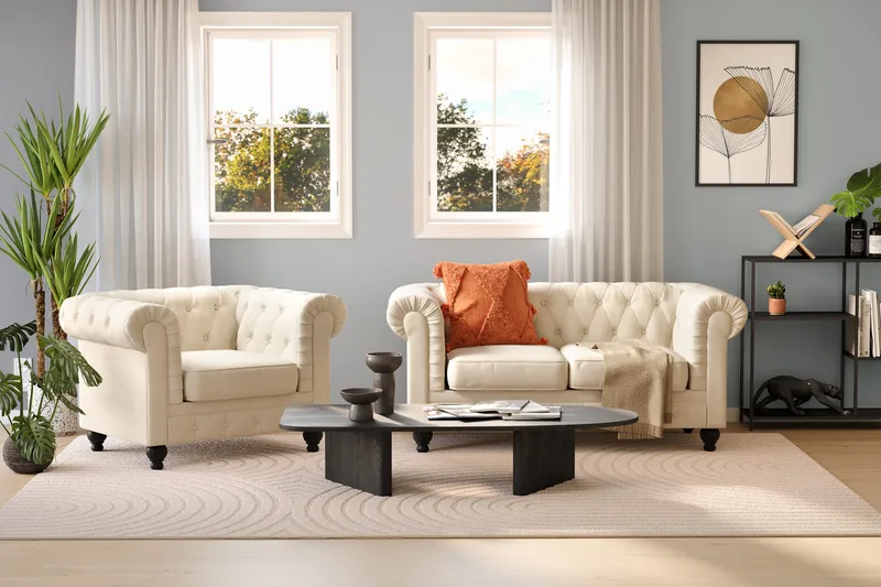 Chesterfield Lyx suuri mukava syvä samettinojatuoli – Nojatuoli olohuoneeseen - Beige Sametti - Huonekalut - Tuoli & nojatuoli - Nojatuoli & lepotuoli - Chesterfield-nojatuolit