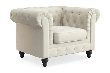 Chesterfield Lyx suuri mukava syvä samettinojatuoli – Nojatuoli olohuoneeseen - Beige - Huonekalut - Tuoli & nojatuoli - Nojatuoli & lepotuoli - Chesterfield-nojatuolit