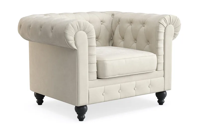 Chesterfield Lyx suuri mukava syvä samettinojatuoli – Nojatuoli olohuoneeseen - Beige - Huonekalut - Tuoli & nojatuoli - Nojatuoli & lepotuoli - Chesterfield-nojatuolit