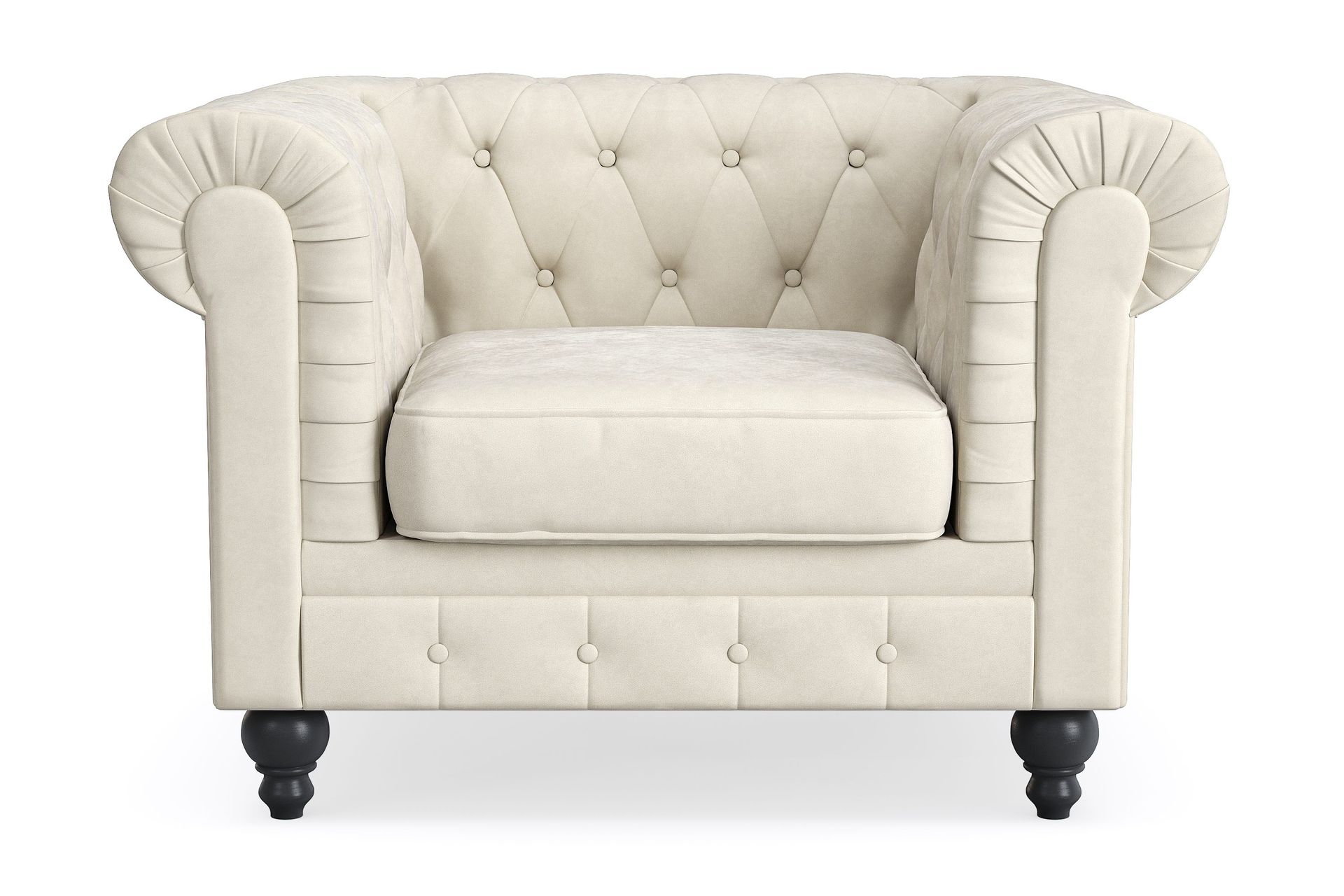 Chesterfield Lyx suuri mukava syvä samettinojatuoli – Nojatuoli olohuoneeseen - Beige
