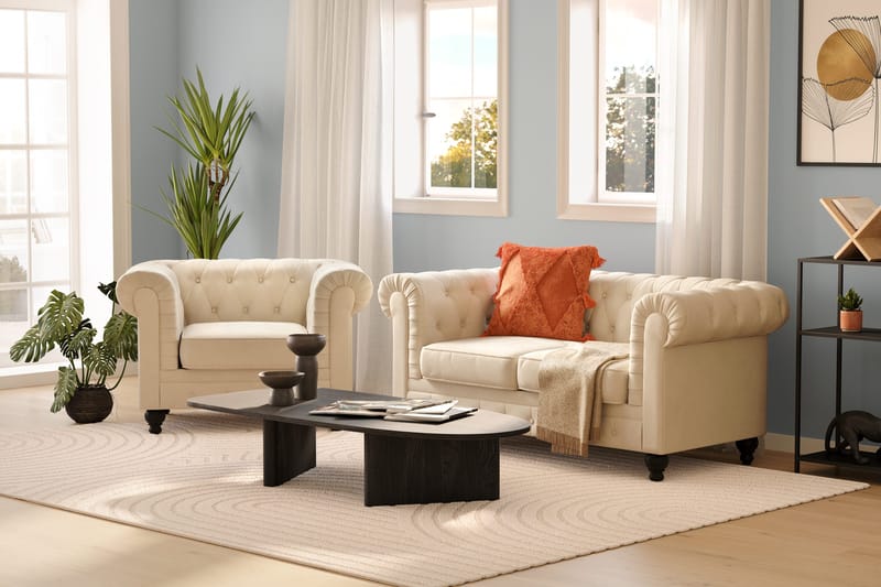 Chesterfield Lyx suuri mukava syvä samettinojatuoli – Nojatuoli olohuoneeseen - Beige - Huonekalut - Tuoli & nojatuoli - Nojatuoli & lepotuoli - Chesterfield-nojatuolit