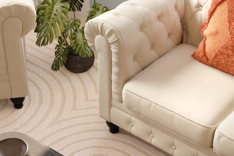 Chesterfield Lyx suuri mukava syvä samettinojatuoli – Nojatuoli olohuoneeseen - Beige - Huonekalut - Tuoli & nojatuoli - Nojatuoli & lepotuoli - Chesterfield-nojatuolit