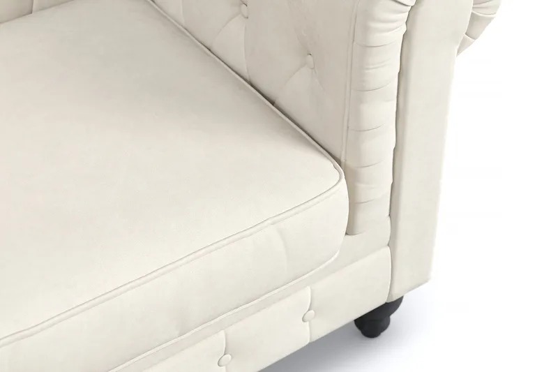 Chesterfield Lyx suuri mukava syvä samettinojatuoli – Nojatuoli olohuoneeseen - Beige - Huonekalut - Tuoli & nojatuoli - Nojatuoli & lepotuoli - Chesterfield-nojatuolit