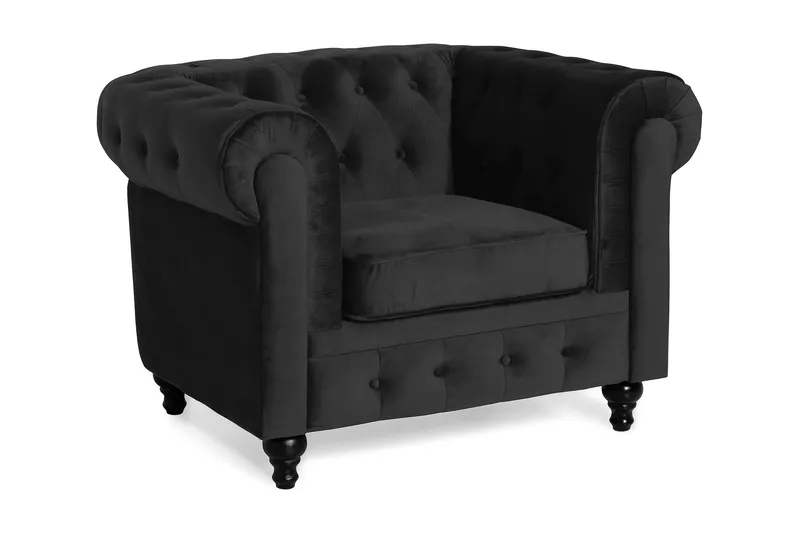 Chesterfield Lyx suuri mukava syvä samettinojatuoli – Nojatuoli olohuoneeseen - Musta - Huonekalut - Tuoli & nojatuoli - Nojatuoli & lepotuoli - Chesterfield-nojatuolit