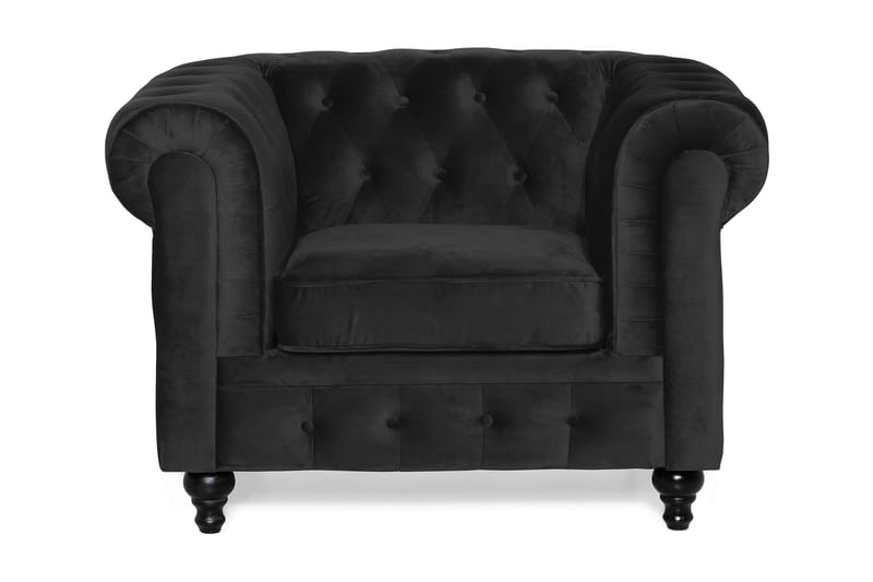 Chesterfield Lyx suuri mukava syvä samettinojatuoli – Nojatuoli olohuoneeseen - Musta - Huonekalut - Tuoli & nojatuoli - Nojatuoli & lepotuoli - Chesterfield-nojatuolit