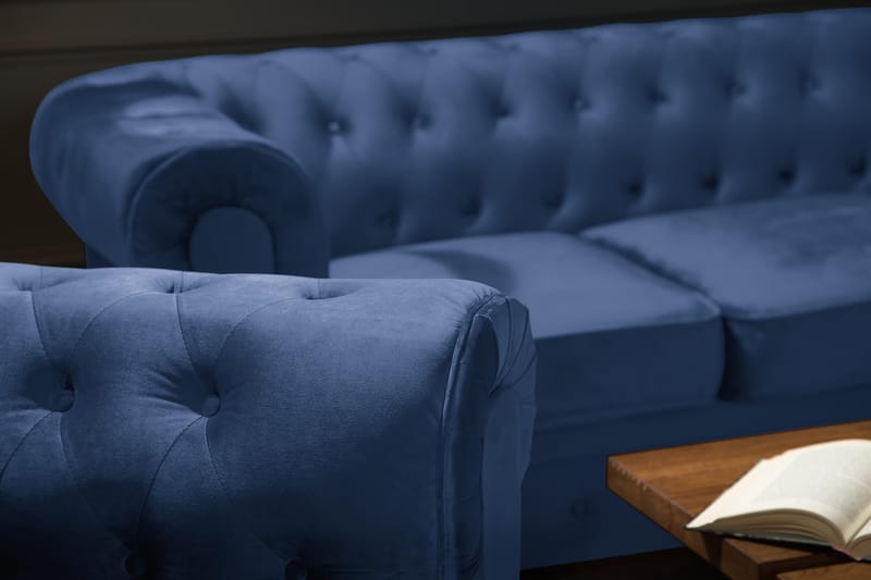 Chesterfield Lyx suuri mukava syvä samettinojatuoli – Nojatuoli olohuoneeseen - Sininen - Huonekalut - Tuoli & nojatuoli - Nojatuoli & lepotuoli - Chesterfield-nojatuolit