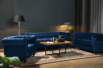 Chesterfield Lyx suuri mukava syvä samettinojatuoli – Nojatuoli olohuoneeseen - Sininen - Huonekalut - Tuoli & nojatuoli - Nojatuoli & lepotuoli - Chesterfield-nojatuolit