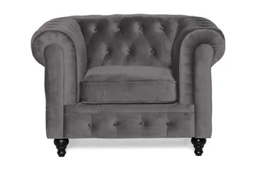 Chesterfield Lyx suuri mukava syvä samettinojatuoli – Nojatuoli olohuoneeseen - Tummanharmaa - Huonekalut - Tuoli & nojatuoli - Nojatuoli & lepotuoli - Chesterfield-nojatuolit