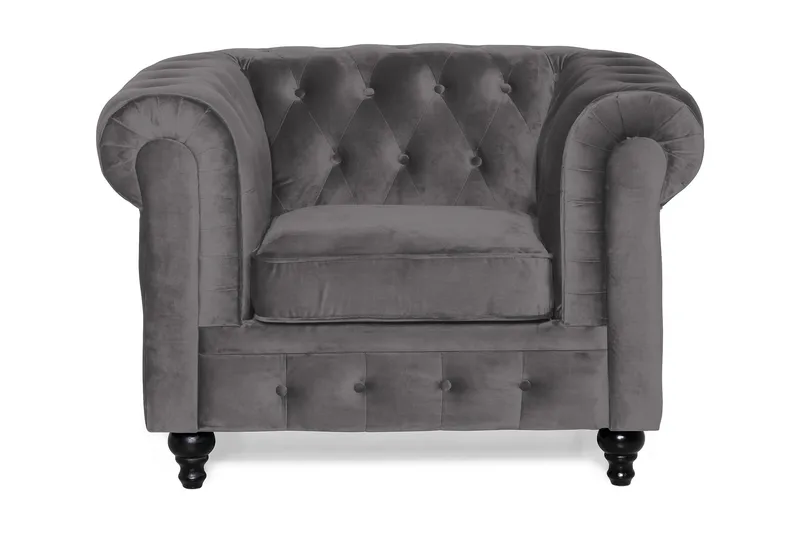 Chesterfield Lyx suuri mukava syvä samettinojatuoli – Nojatuoli olohuoneeseen - Tummanharmaa - Huonekalut - Tuoli & nojatuoli - Nojatuoli & lepotuoli - Chesterfield-nojatuolit