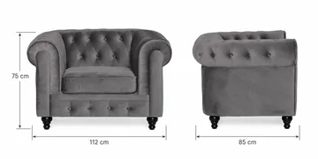 Chesterfield Lyx suuri mukava syvä samettinojatuoli – Nojatuoli olohuoneeseen - Tummanharmaa - Huonekalut - Tuoli & nojatuoli - Nojatuoli & lepotuoli - Chesterfield-nojatuolit