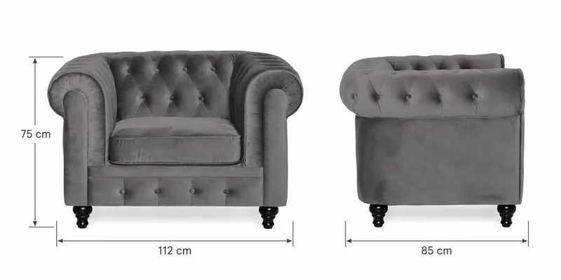 Chesterfield Lyx suuri mukava syvä samettinojatuoli – Nojatuoli olohuoneeseen - Tummanharmaa - Huonekalut - Tuoli & nojatuoli - Nojatuoli & lepotuoli - Chesterfield-nojatuolit