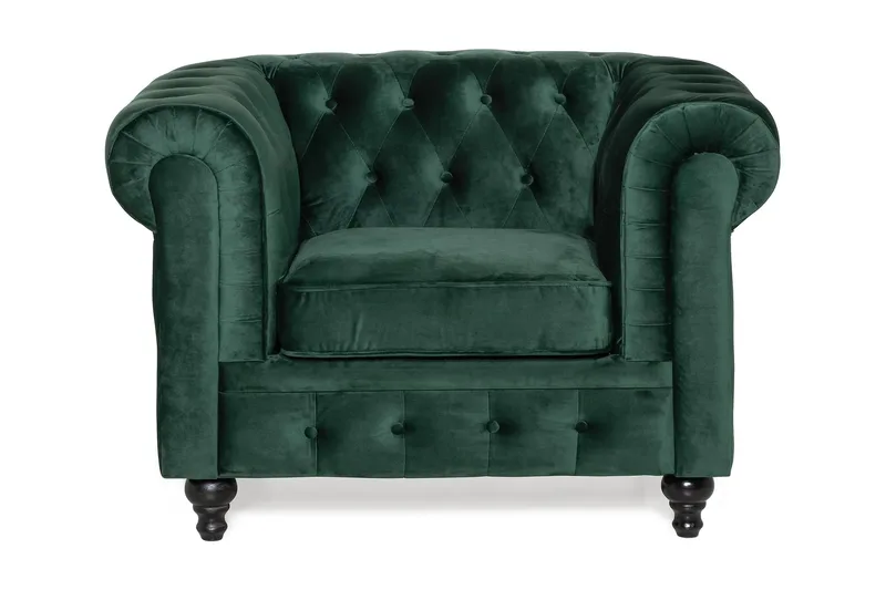 Chesterfield Lyx suuri mukava syvä samettinojatuoli – Nojatuoli olohuoneeseen - Tummanvihreä - Huonekalut - Tuoli & nojatuoli - Nojatuoli & lepotuoli - Chesterfield-nojatuolit