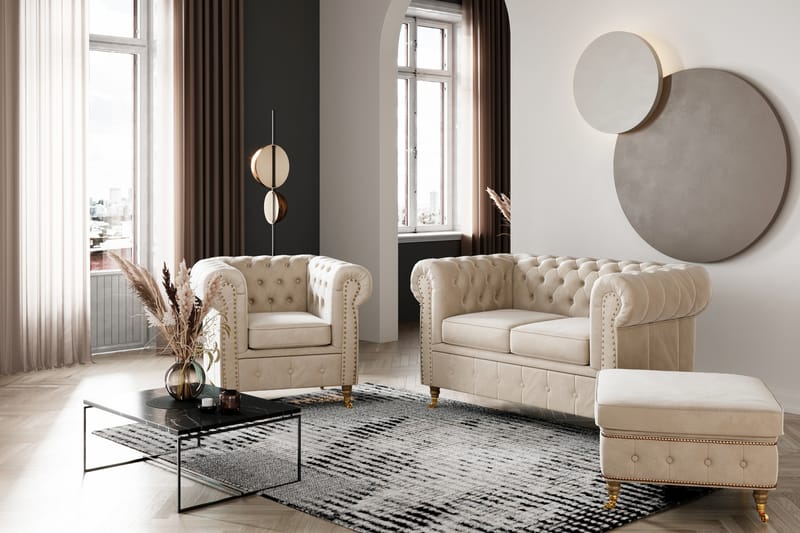 Nojatuoli Chester Deluxe Sametti - Beige - Huonekalut - Tuoli & nojatuoli - Nojatuoli & lepotuoli - Chesterfield-nojatuolit