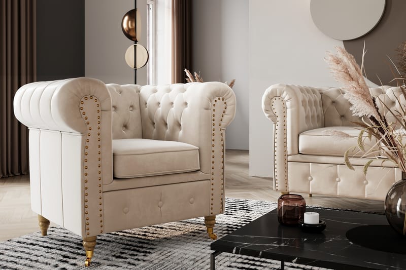 Nojatuoli Chester Deluxe Sametti - Beige - Huonekalut - Tuoli & nojatuoli - Nojatuoli & lepotuoli - Chesterfield-nojatuolit