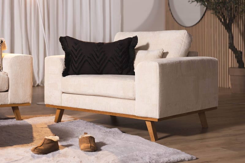 Copenhagen nojatuoli vakosamettia ja puujaloilla - Beige - Huonekalut - Tuoli & nojatuoli - Nojatuoli & lepotuoli