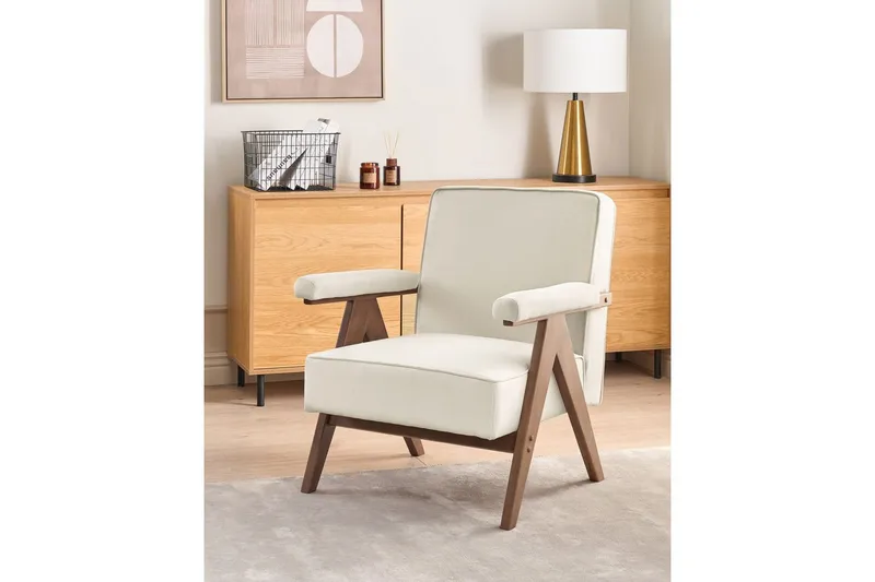 Nojatuoli Evje - Beige, tumma puu - Huonekalut - Tuoli & nojatuoli - Nojatuoli & lepotuoli