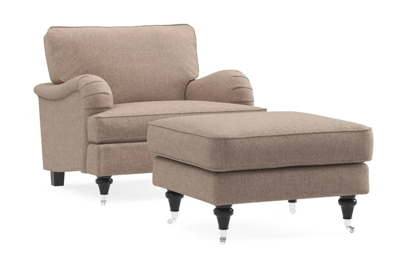 Nojatuoli + jalkarahi Oxford Classic - Tummabeige - Huonekalut - Tuoli & nojatuoli - Nojatuoli & lepotuoli - Howard-nojatuolit