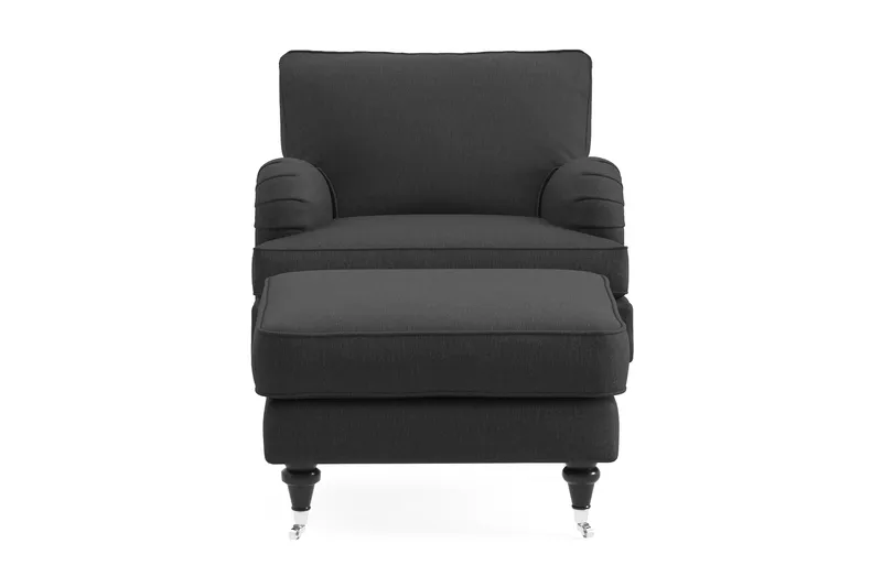 Tummanharmaa Nojatuoli + jalkarahi Oxford Classic