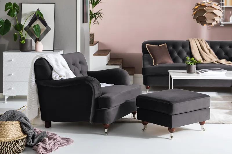 Nojatuoli New Castle Sametti - Tummanharmaa - Huonekalut - Tuoli & nojatuoli - Nojatuoli & lepotuoli - Howard-nojatuolit