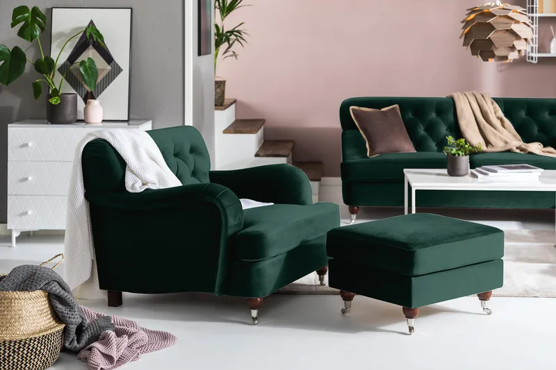Nojatuoli New Castle Sametti - Tummanvihreä - Huonekalut - Tuoli & nojatuoli - Nojatuoli & lepotuoli - Howard-nojatuolit