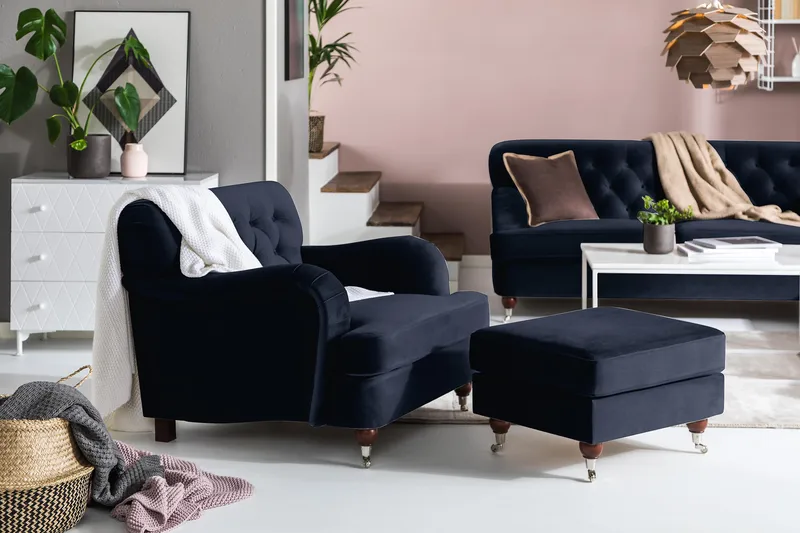 Nojatuoli New Castle Sametti - Yönsininen - Huonekalut - Tuoli & nojatuoli - Nojatuoli & lepotuoli - Howard-nojatuolit