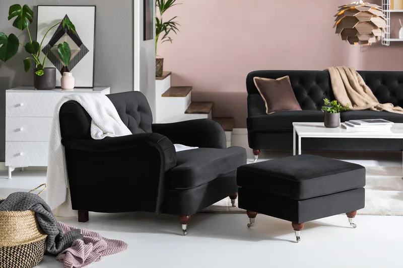 Samettinojatuoli New Castle - Musta - Huonekalut - Tuoli & nojatuoli - Nojatuoli & lepotuoli - Howard-nojatuolit