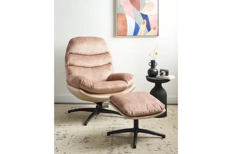 Kääntyvä nojatuoli Eide - Beige, musta - Huonekalut - Tuoli & nojatuoli - Nojatuoli & lepotuoli