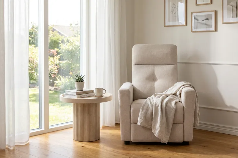 Leia manuaalinen kangasverhoiltu recliner-nojatuoli - Beige - Huonekalut - Tuoli & nojatuoli - Nojatuoli & lepotuoli - Mekanismituoli