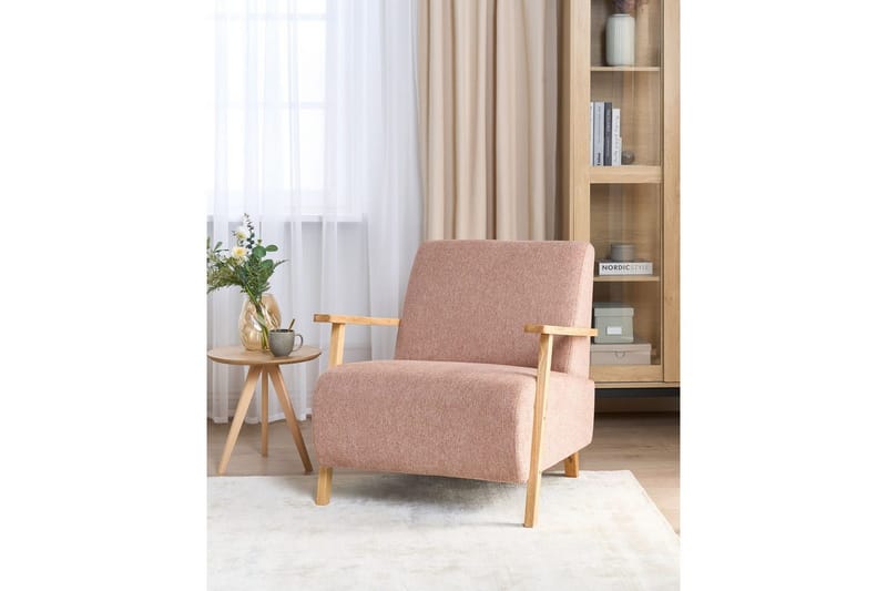 Nojatuoli Lesja - Vaaleanpunainen, vaalea puu/polyesteri - Huonekalut - Tuoli & nojatuoli - Nojatuoli & lepotuoli