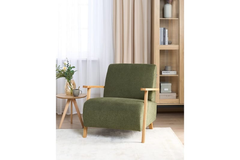 Nojatuoli Lesja - Vihreä, vaalea puu/polyesteri - Huonekalut - Tuoli & nojatuoli - Nojatuoli & lepotuoli