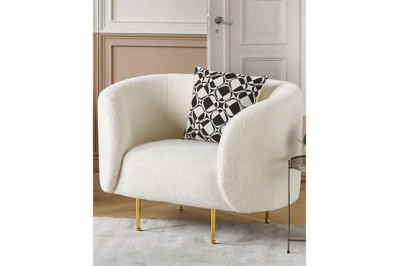 Nojatuoli Loen - Valkoinen, kulta/Bouclé, Valkoinen, kulta/bouclé - Huonekalut - Tuoli & nojatuoli - Nojatuoli & lepotuoli