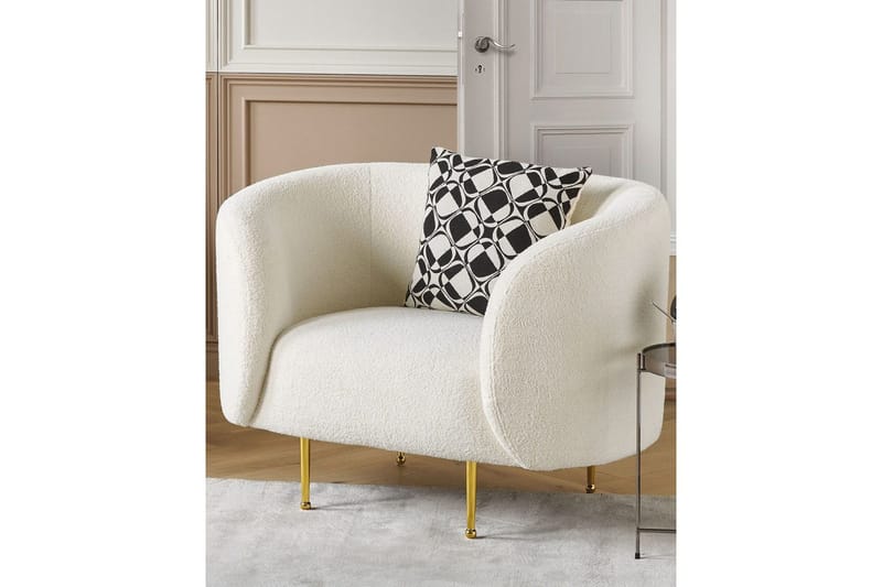 Nojatuoli Loen - Valkoinen, kulta/Bouclé, Valkoinen, kulta/bouclé - Huonekalut - Tuoli & nojatuoli - Nojatuoli & lepotuoli