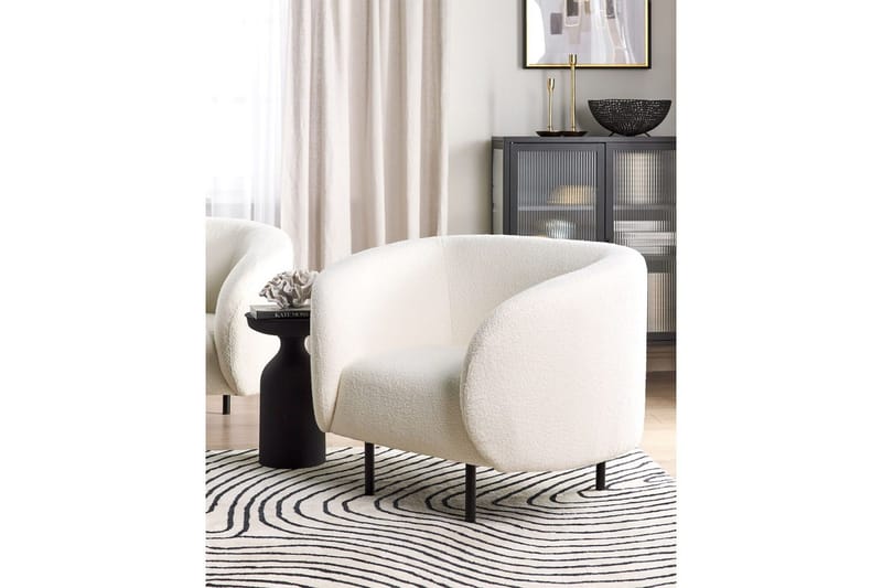 Nojatuoli Loen - Valkoinen, Musta/Bouclé - Huonekalut - Tuoli & nojatuoli - Nojatuoli & lepotuoli