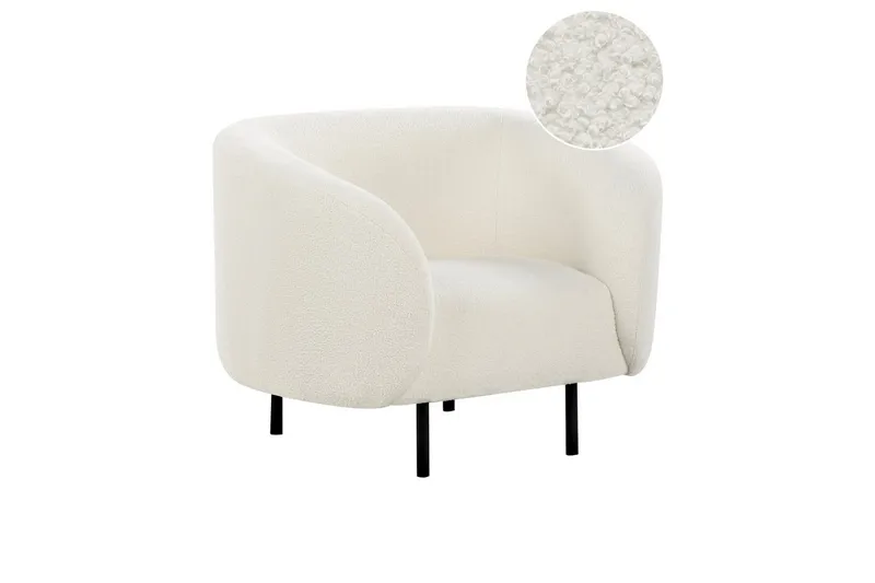 Nojatuoli Loen - Valkoinen, Musta/Bouclé - Huonekalut - Tuoli & nojatuoli - Nojatuoli & lepotuoli